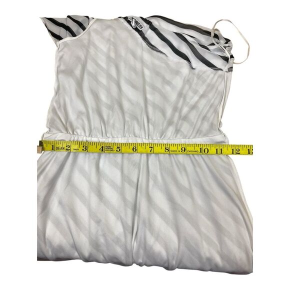 Express Elegant Dress Black White Striped Off the Shoulder Midi Size XS Y2K Slip - Picture 7 of 8